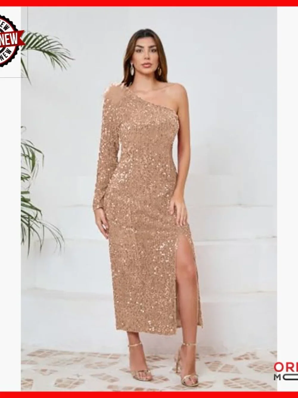 One Shoulder Bodycon Maxi Dress with Sequins and Wrap Design